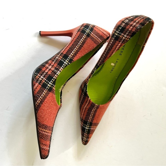 Chinese Laundry Y2K Red Fabric Plaid Point Toe Heels Size 6 1/2 - Picture 1 of 6